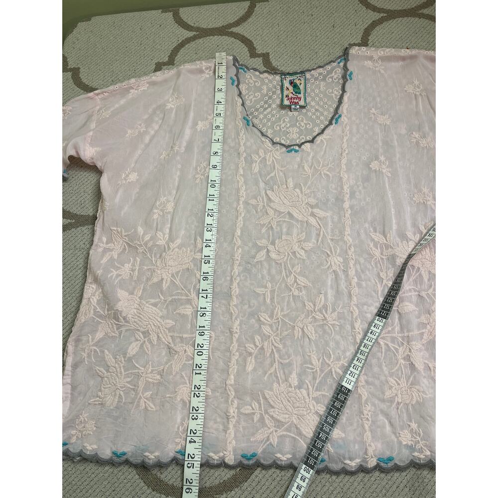Johnny Was Lillian blouse pink sheer fabric, floral embroidery, eyelet, size XS - Picture 6 of 12